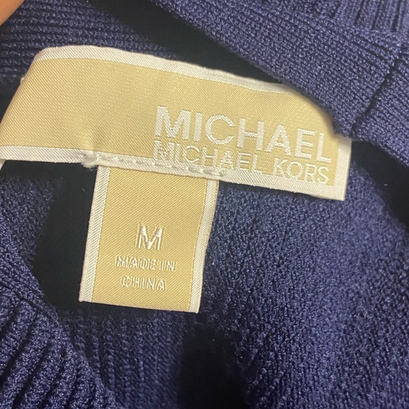 T34a- MICHAEL KORS Navy Keyhole Heavy Knit Fit & Flare Sweater Dress - Picture 6 of 9